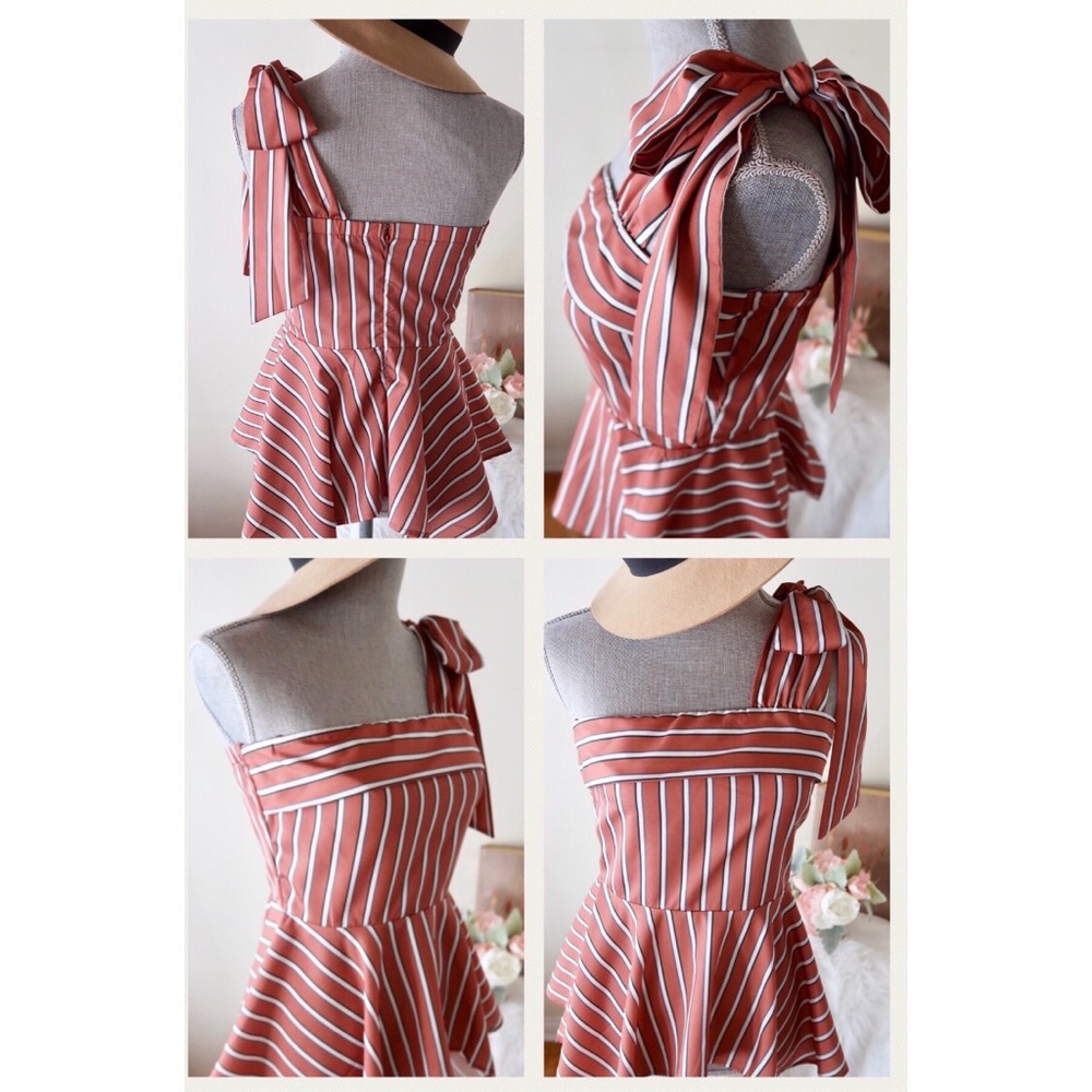 MELODY- One-Shoulder Bow Tie Peplum Top - Picture 2 of 5